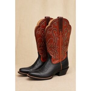 Ariat Womens 6.5B Black Brown Leather Square‎ Toe Western Cowboy Boots 15826